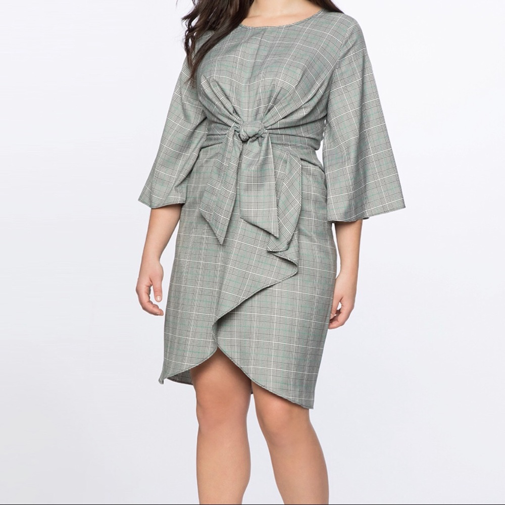 Eloquii plaid tie in front wide sleeve dress sz 26